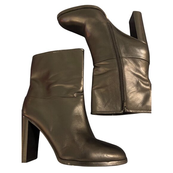 SPAZIO MODA Black Leather High Heel Ankle Boots Women Size 9.5 - Picture 2 of 14